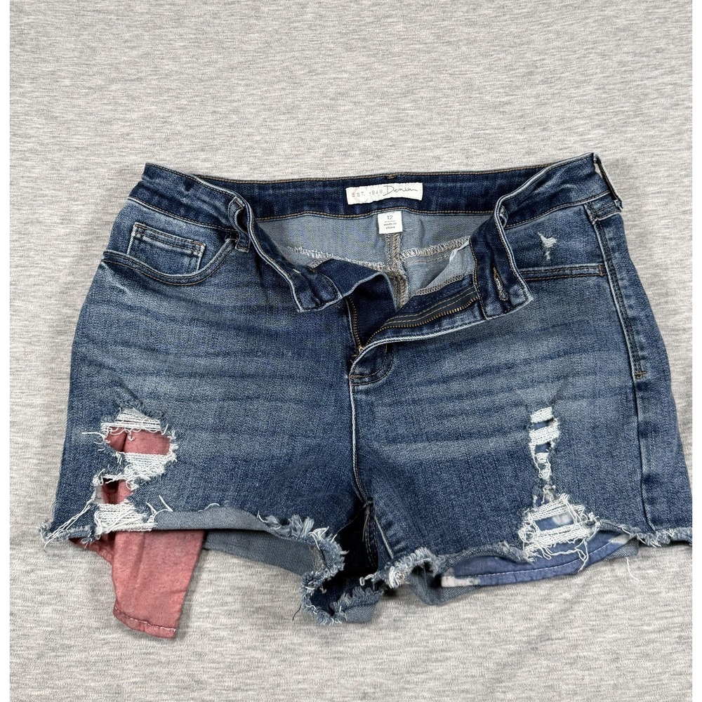 EST. 1946 Denim Shorts Womens 12 Blue Distressed Cutoff High Rise Patriotic